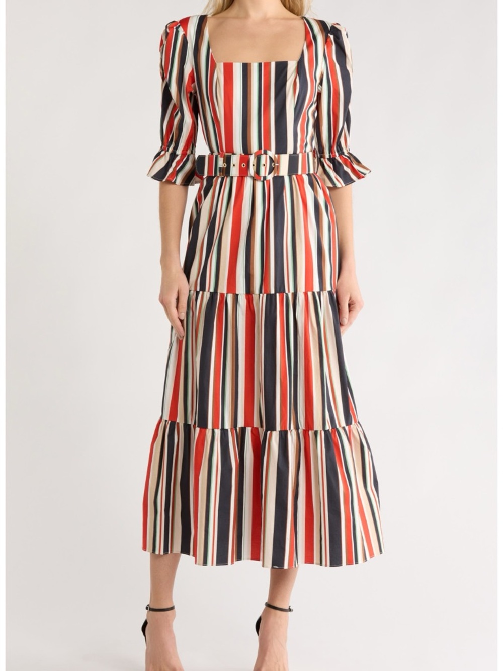 NEW Hutch Retro dark academia teacher Fall striped modest Puff-Sleeve Maxi Dress